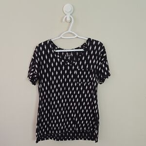 LOFT Black and White Fitted Ribbed T-Shirt